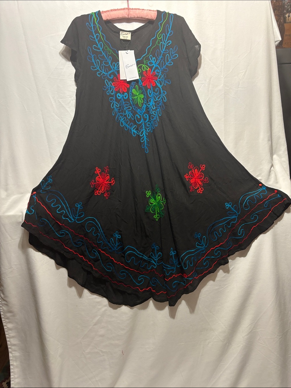 Exist Black Midi Dress with Red, Blue & Green Embroidery